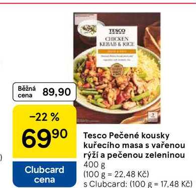 Tesco Pečené kousky kuřecího masa s vařenou rýží a pečenou zeleninou, 400 g