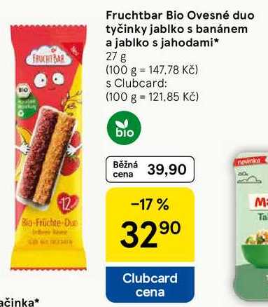 Fruchtbar Bio Ovesné duo tyčinky jablko s banánem a jablko s jahodami, 27 g
