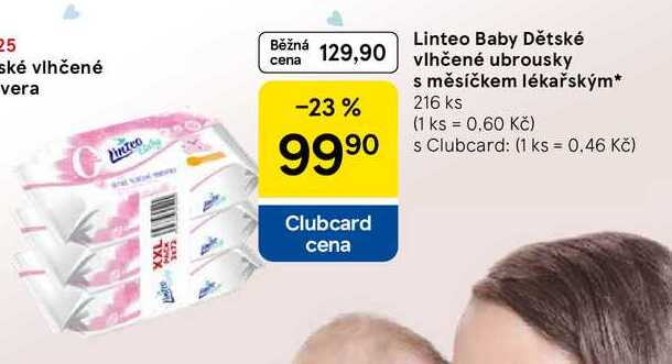 Linteo Baby Vlhčené dětské ubrousky pro podrážděnou pokožku, 216 ks