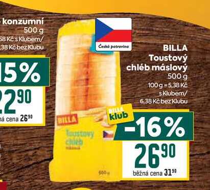 BILLA Toustový chléb máslový 500 g
