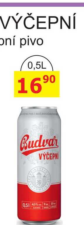 BUDVAR Pivo světlé výčepní 0,5l 0.5l plechovka