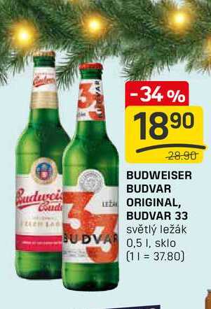 BUDVAR 33 světlý ležák 0,5l