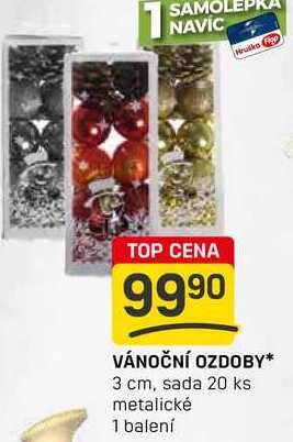 VÁNOČNÍ OZDOBY 3 cm, sada 20 ks metalické 1 balení