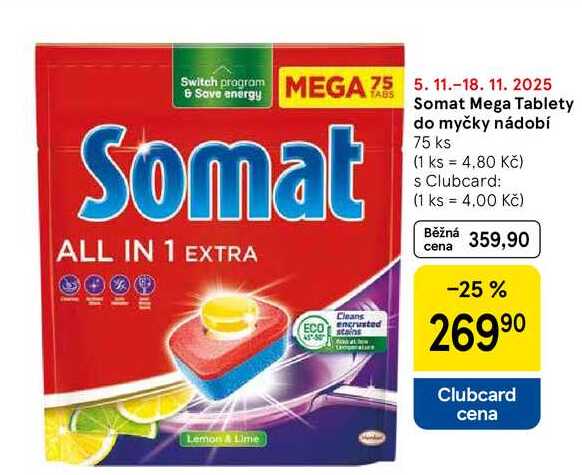 Somat Mega Tablety do myčky nádobí, 75 ks