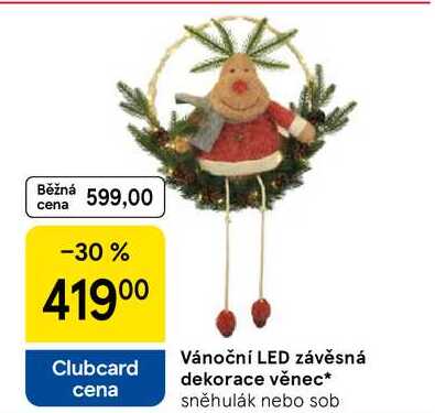 Vánoční LED závěsná dekorace věnec, cena sněhulák nebo sob