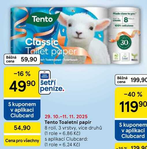 Tento Toaletní papír, 8 rolí, 3 vrstvy, více druhů  