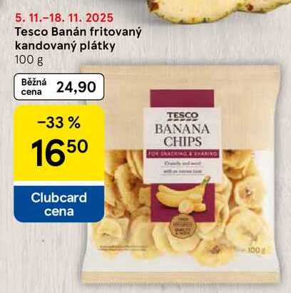 Tesco Banán fritovaný kandovaný plátky, 100 g 