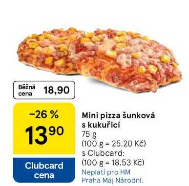 Mini pizza šunková s kukuřicí, 75 g