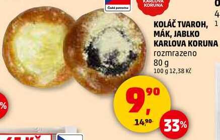 KOLÁČ TVAROH, MÁK, JABLKO KARLOVA KORUNA, 80 g