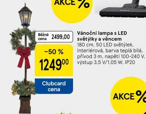 Vánoční lampa s LED světýlky a věncem 180 cm, 50 LED světýlek. interiérová, barva teplá bílá. přívod 3 m, napětí 100-240 V, 3.5 V/1,05 W, IP20 