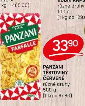 PANZANI TĚSTOVINY ČERVENÉ různé druhy 500 g