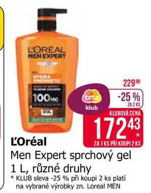 L'OREAL Men Expert sprchový gel 1 L, různé druhy