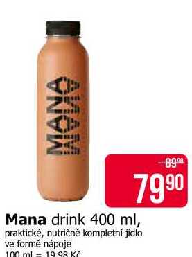 Mana drink 400 ml, praktické, nutričně kompletní jídlo ve formě nápoje