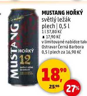 MUSTANG HOŘKÝ světlý ležák plech, 0,5 l