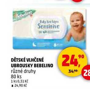 DĚTSKÉ VLHČENÉ UBROUSKY BEBELINO, 80 ks 