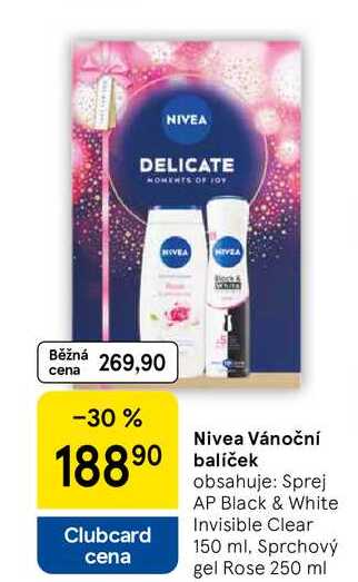 Nivea Vánoční balíček obsahuje: Sprej AP Black & White Invisible Clear 150 ml. Sprchový gel Rose 250 ml
