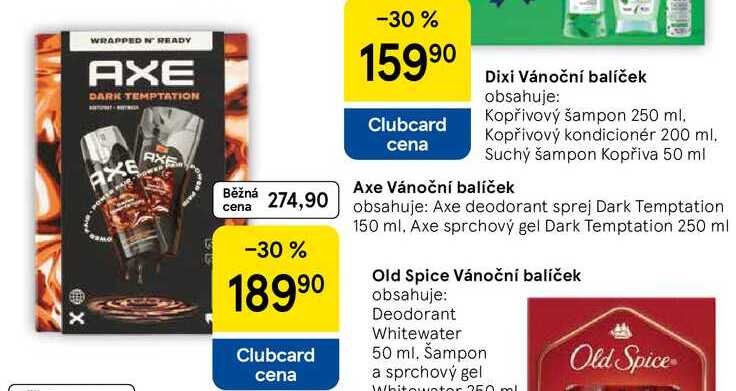Axe Vánoční balíček obsahuje: Axe deodorant sprej Dark Temptation 150 ml. Axe sprchový gel Dark Temptation 250 ml