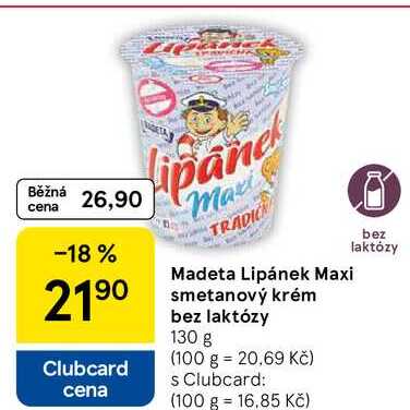 Madeta Lipánek Maxi smetanový krém bez laktózy, 130 g