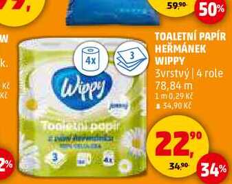 TOALETNÍ PAPÍR HEŘMÁNEK WIPPY, 4 role
