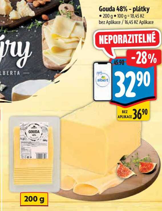 Gouda 48% - plátky, 200 g 