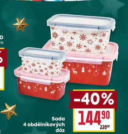 Sada 4 obdélníkových dóz 