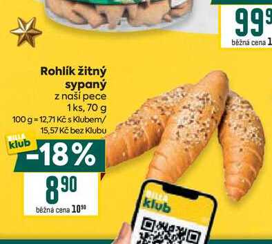 Rohlík žitný sypaný z naší pece 1ks, 70 g 