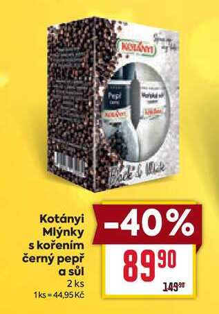 Mlýnky s kořením černý pepř a sůl 2 ks