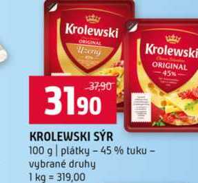 Krolewski sýr 100 g plátky 45% tuku vybrané druhy 