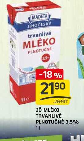JČ MLÉKO TRVANLIVÉ PLNOTUČNÉ 3,5% 1l