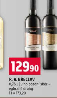 R. V. BŘECLAV 0,75l víno pozdní sběr vybrané druhy 