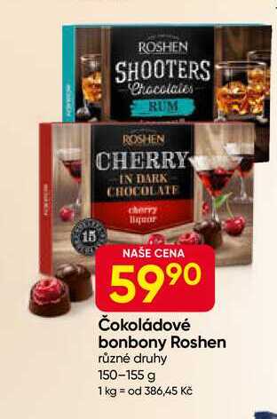 Čokoládové bonbony Roshen různé druhy 150-155 g