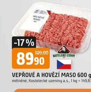 VEPŘOVÉ A HOVĚZÍ MASO 600 g mělněné