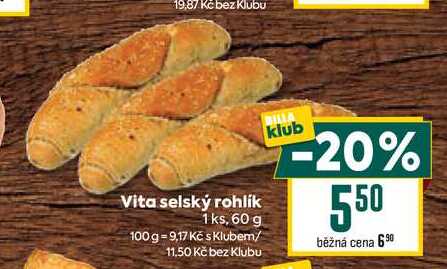 Vita selský rohlík 1 ks, 60 g 