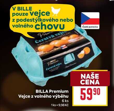 BILLA Premium Vejce z volného výběhu 6 ks 
