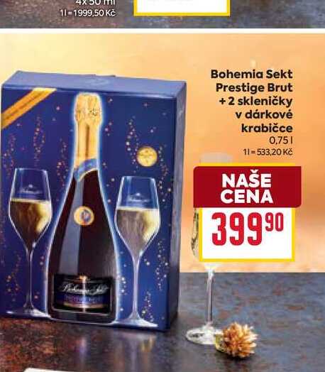 Bohemia Sekt Prestige Brut+2 skleničky v dárkové krabičce 0,75l