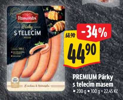 PREMIUM Párky s telecím masem, 200 g