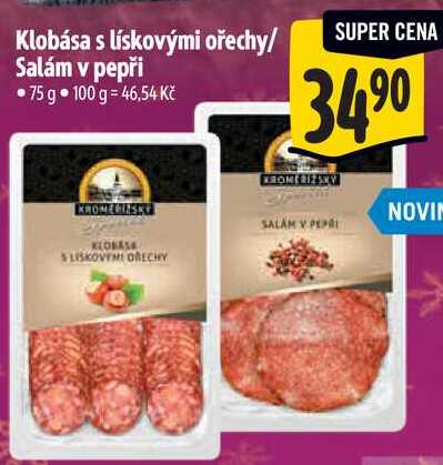 Klobása s lískovými ořechy/Salám v pepři, 75 g  