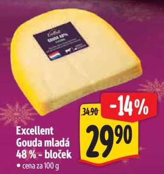 Excellent Gouda mladá 48% - bloček, cena za 100 g