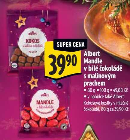 Albert Mandle v bílé čokoládě s malinovým prachem, 80 g