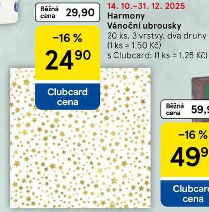 Harmony Vánoční ubrousky, 20 ks. 3 vrstvy, dva druhy