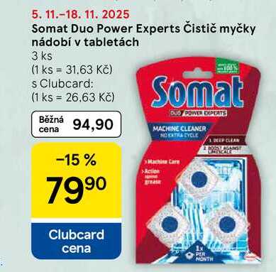 Somat Duo Power Experts Čistič myčky nádobí v tabletách, 3 ks 