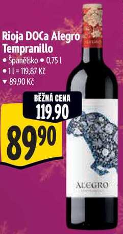 Rioja DOCa Alegro Tempranillo, 0,75 l
