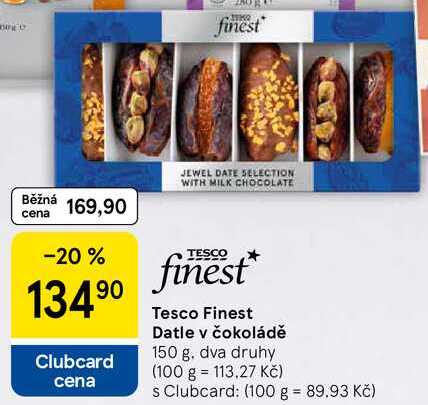 Tesco Finest Datle v čokoládě, 150 g. dva druhy