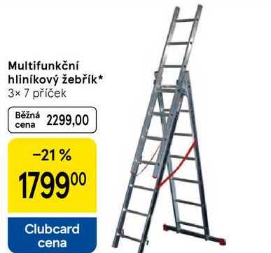 Multifunkční hliníkový žebřík, 3× 7 příček  