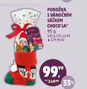 PONOŽKA S VÁNOČNÍM SÁČKEM CHOCO'LA, 95 g 