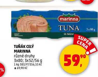 TUŇÁK CELÝ MARINNA, 3x80 g
