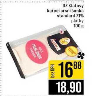 DZ Klatovy kuřecí prsní šunka standard 71% plátky 100 g 
