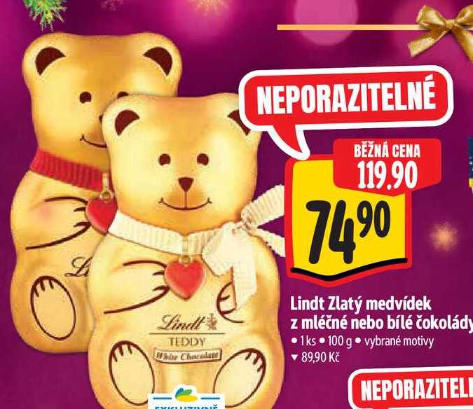  Zlatý medvídek z mléčné nebo bílé čokolády 1ks 100 g  