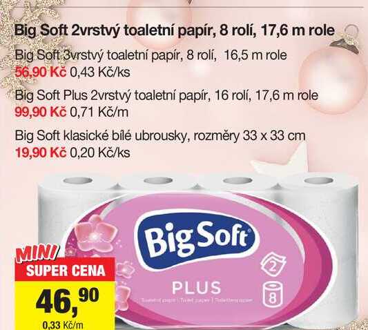 Big Soft Plus 2vrstvý toaletní papír, 16 rolí