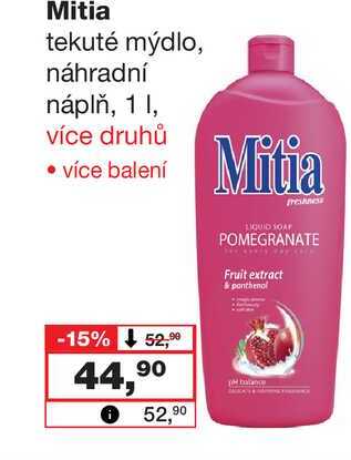 Mitia tekuté mýdlo, náhradní náplň, 1l